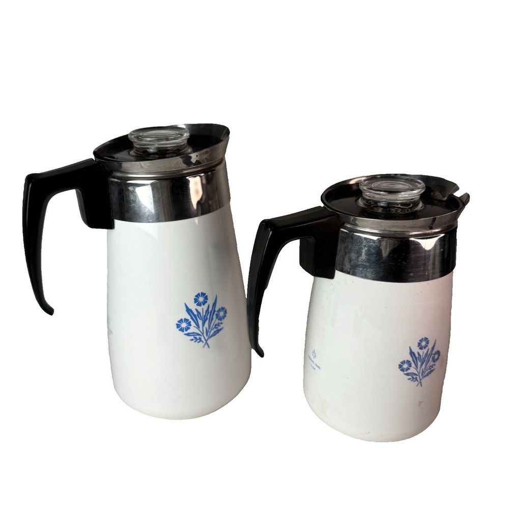 Corning Ware Lot Blue Cornflower Stove Top Coffee Tea Pot Percolator 6 and 9 Cup
